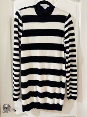 Volcom Black & White Striped 100% Cotton Sweater Dress | Mock Neck Knit | Size S